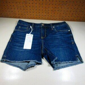Seven7 womens dark raw hem mid Weekend stretch jean shorts 4 NWT